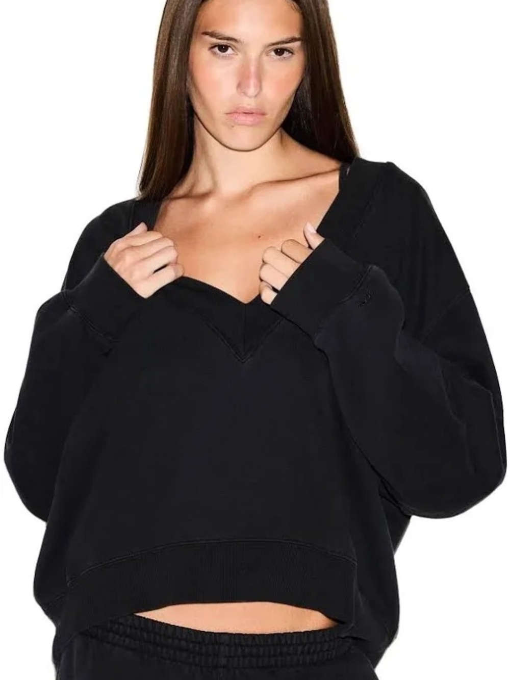 SKIMS Black V-Neck Oversized Pullover Sweater